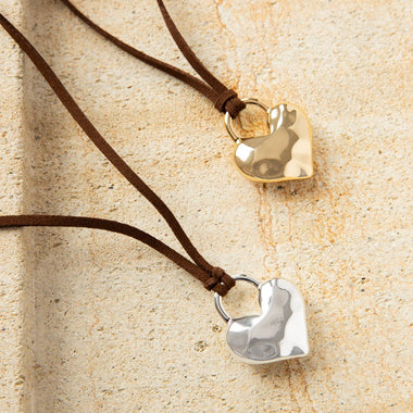 Textured Puffy Heart Suede Adjustable Necklace - Bodega Nantucket