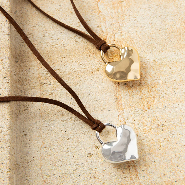Textured Puffy Heart Suede Adjustable Necklace - Bodega Nantucket