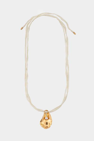 Oyster Shell Necklace on Raw Silk