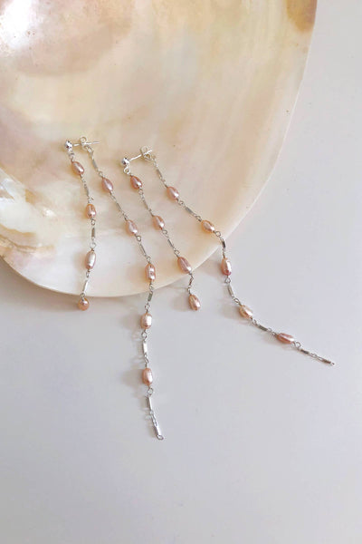 Dripping Freshwater Pearl 360 Earrings - White - Bodega Nantucket