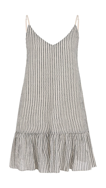 Liv Mini Ruffle Dress - Black Stripes - Bodega Nantucket