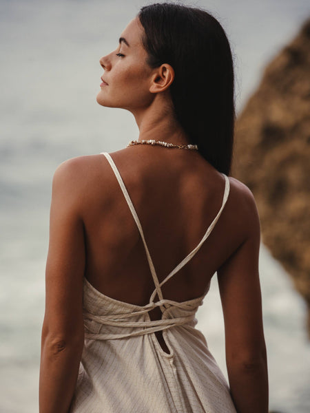 Sage Maxi Dress - Natural With Gold Stripes - Bodega Nantucket