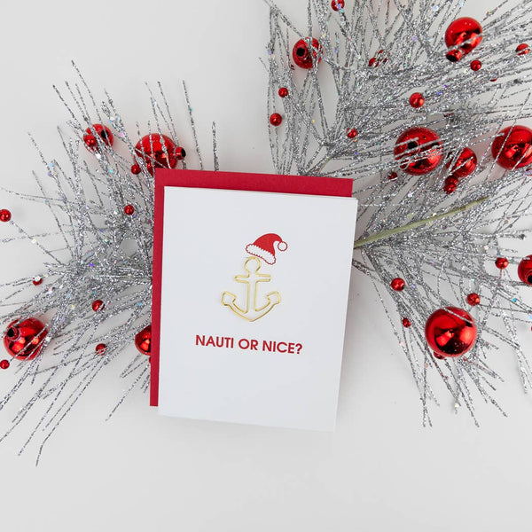 Nauti or Nice Holiday - Christmas Card with Anchor Paper Clip Letterpress Card - Bodega Nantucket