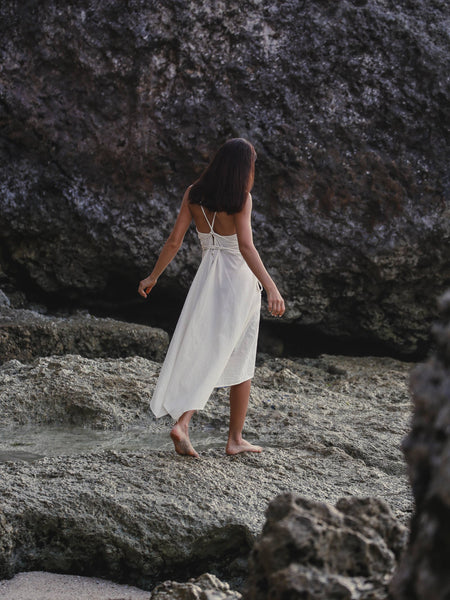 Sage Maxi Dress - Natural With Gold Stripes - Bodega Nantucket