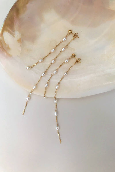 Dripping Freshwater Pearl 360 Earrings - White - Bodega Nantucket