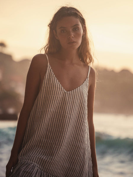 Liv Mini Ruffle Dress - Black Stripes - Bodega Nantucket