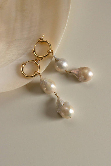Lustre Double Baroque Mini Hoop Earrings - Bodega Nantucket