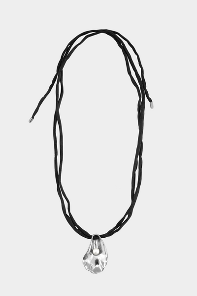 Oyster Shell Necklace on Raw Silk