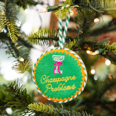 Needlepoint Ornament - Champagne Problems - Bodega Nantucket