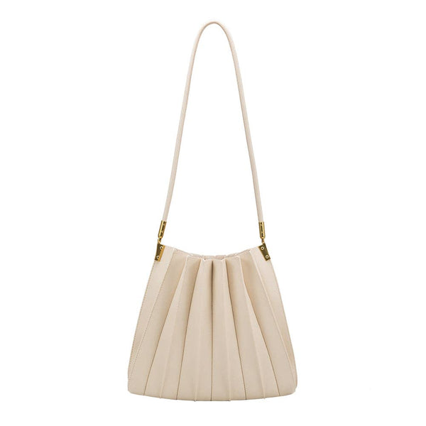 Carrie Ivory Pleated Vegan Leather Shoulder Bag