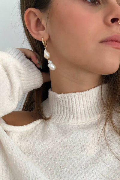 Lustre Double Baroque Mini Hoop Earrings - Bodega Nantucket