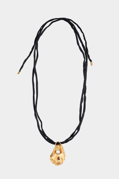 Oyster Shell Necklace on Raw Silk