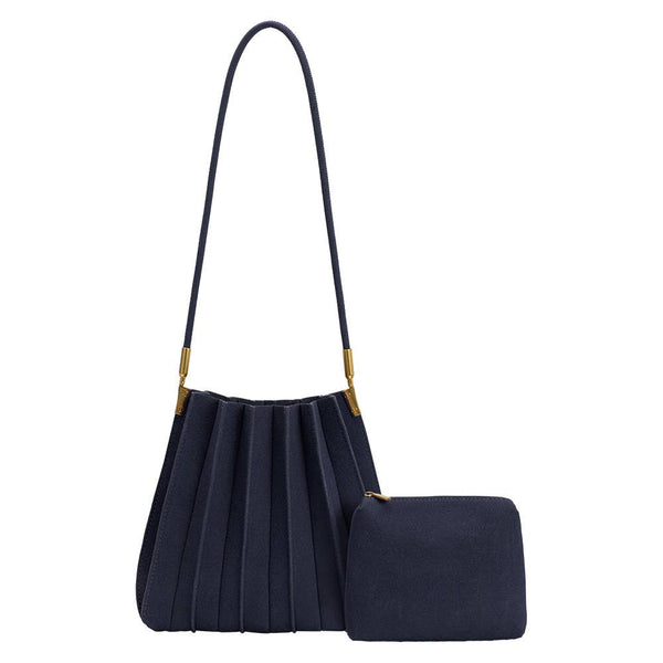 Carrie Navy Vegan Suede Shoulder Bag