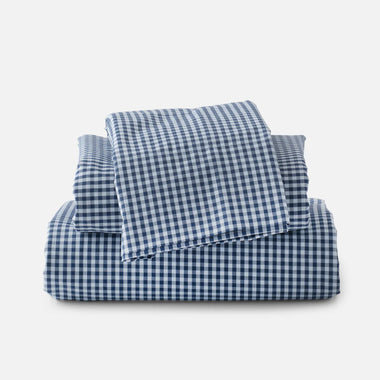 Gingham Percale Sheet Set Navy - Bodega Nantucket