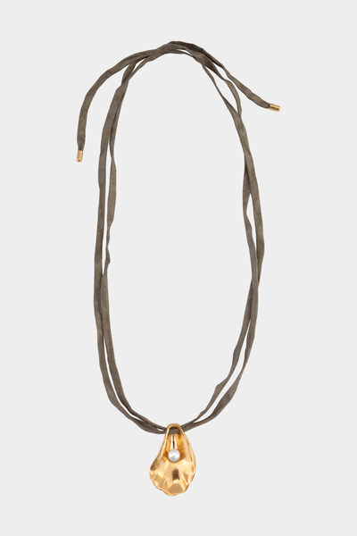Oyster Shell Necklace on Raw Silk