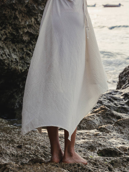 Sage Maxi Dress - Natural With Gold Stripes - Bodega Nantucket