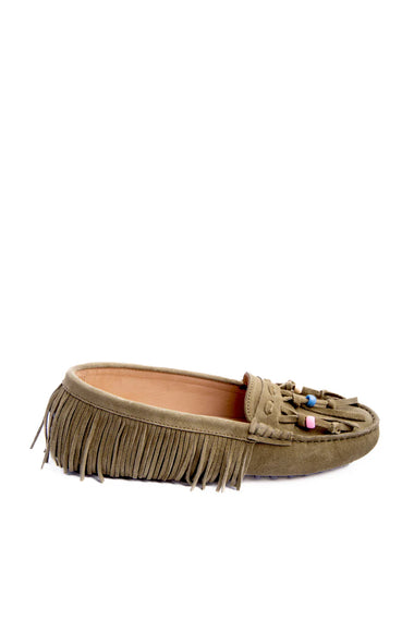 Toujours Beaded Moccasins Khaki - Bodega Nantucket