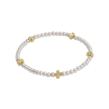 Small Signature Cross Pearl 3mm Gold Bracelet - Bodega Nantucket