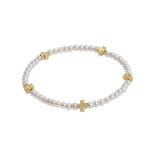 Small Signature Cross Pearl 3mm Gold Bracelet - Bodega Nantucket