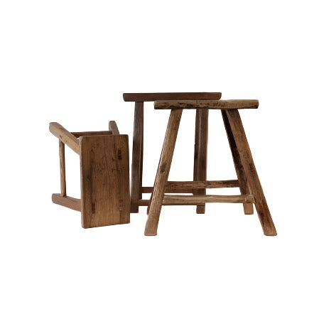 Rustic Wood Stool - Bodega Nantucket